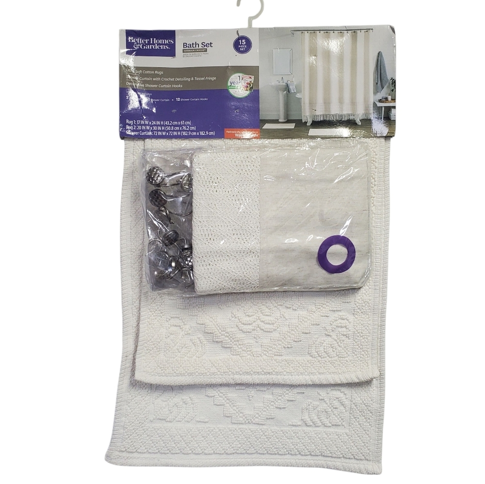New Better Homes And Gardens Harbor Crochet Off White Bath Set